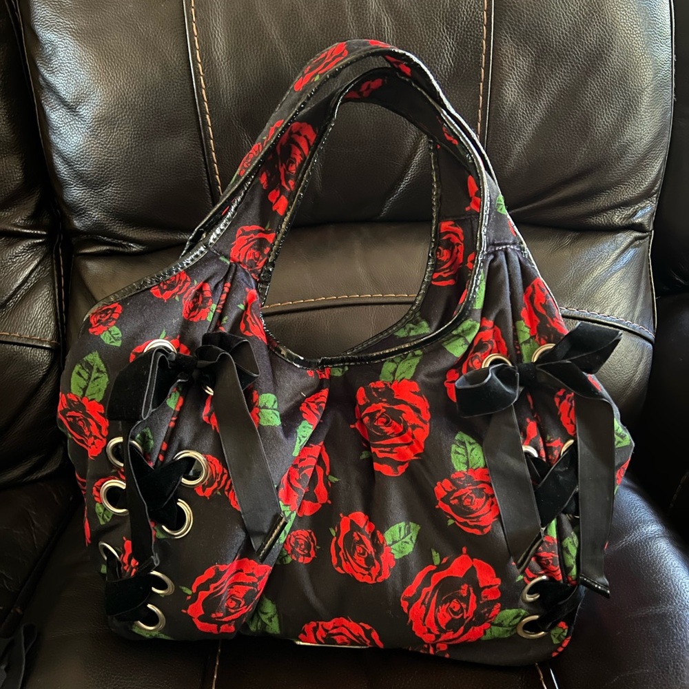 SOLD NWOT Betsey Johnson Vintage Velvet Velour Rose Corset Bag